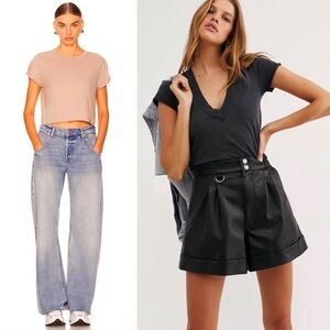 FREE PEOPLE 90s 2 Pc Set Short Sleeve Crop Perfect Tee & V-Neck Sun Valley Tee S